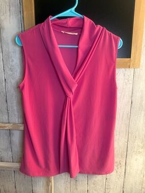 Tiffany & Grey Women's Petite Tie-Front Drape Sleeveless Blouse Size L Pink